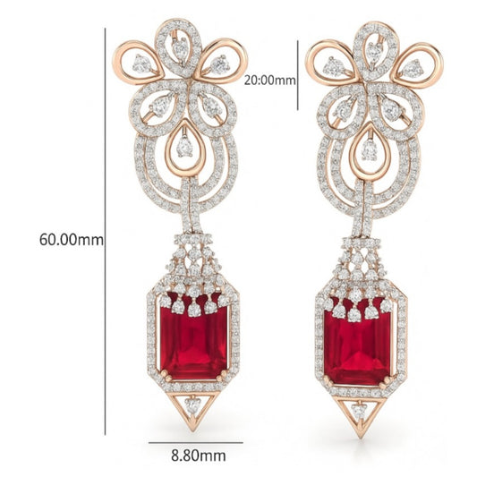Statement Ruby and Diamond Long Drop Earrings