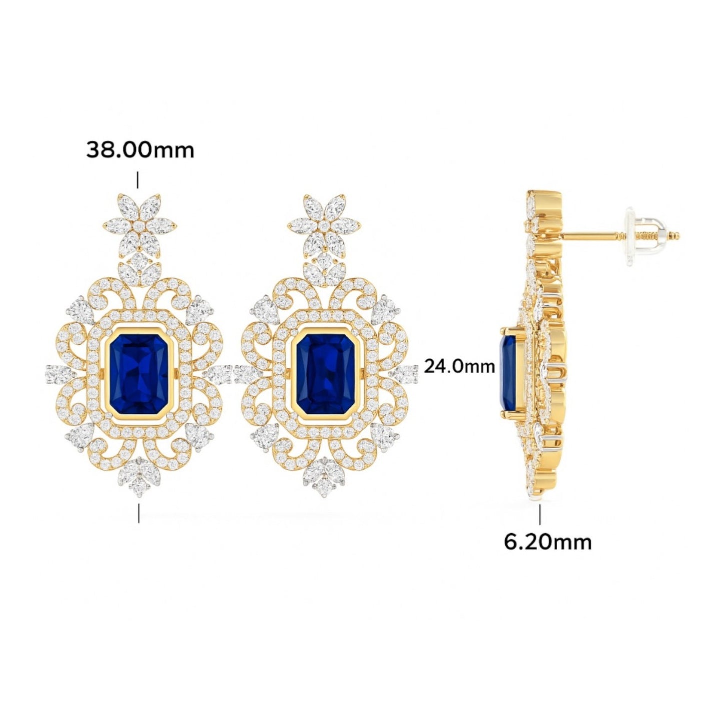 Royal Blue Sapphire and Diamond Drop Earrings