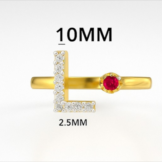 Initial "L" Diamond Ring with Ruby Accent