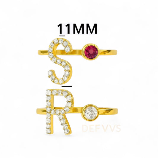 Initial "S & R" Diamond Ring with Ruby Accent