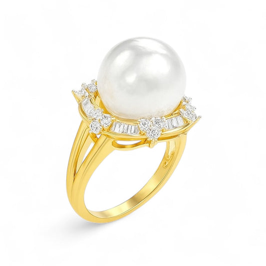 Classic Pearl and Diamond Baguette Ring