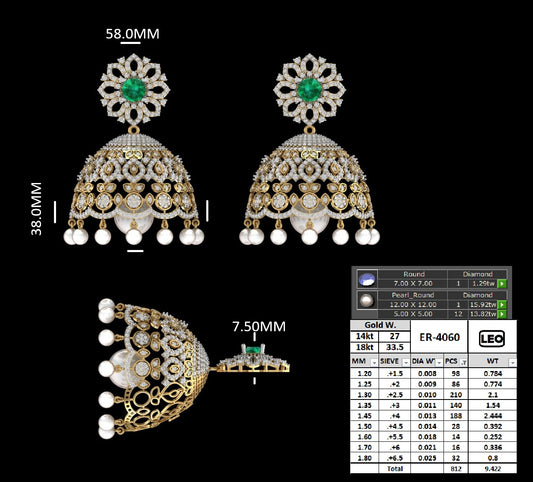 Green Round Gemstone Jhumka Earrings