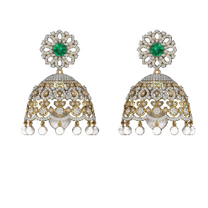 Green Round Gemstone Jhumka Earrings