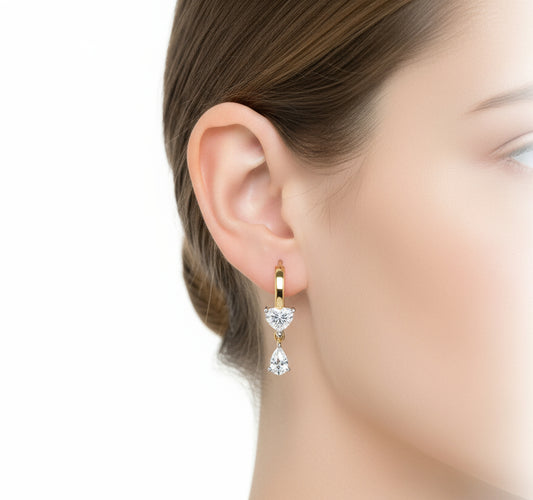 Mini Heart and Pear Solitaire Hoop Earrings