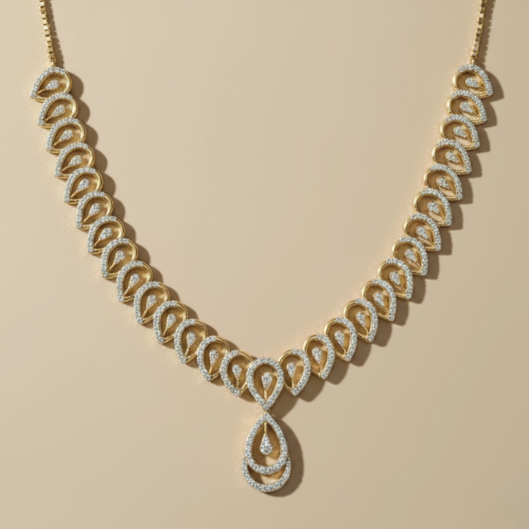Elegant Peardrop Gold Diamond Necklace For Women - Bridal Jewelry