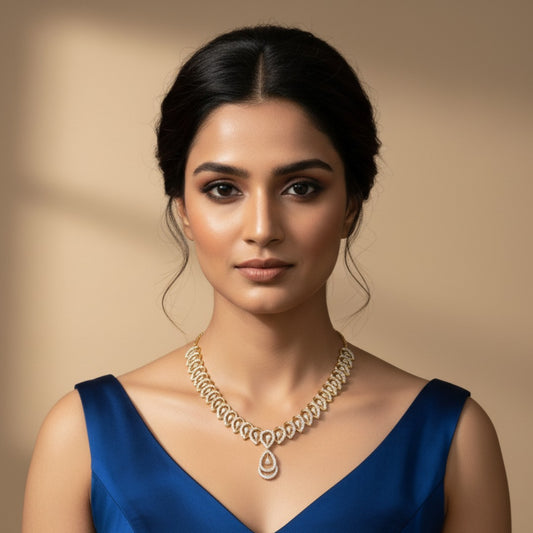 Elegant Peardrop Gold Diamond Necklace For Women - Bridal Jewelry