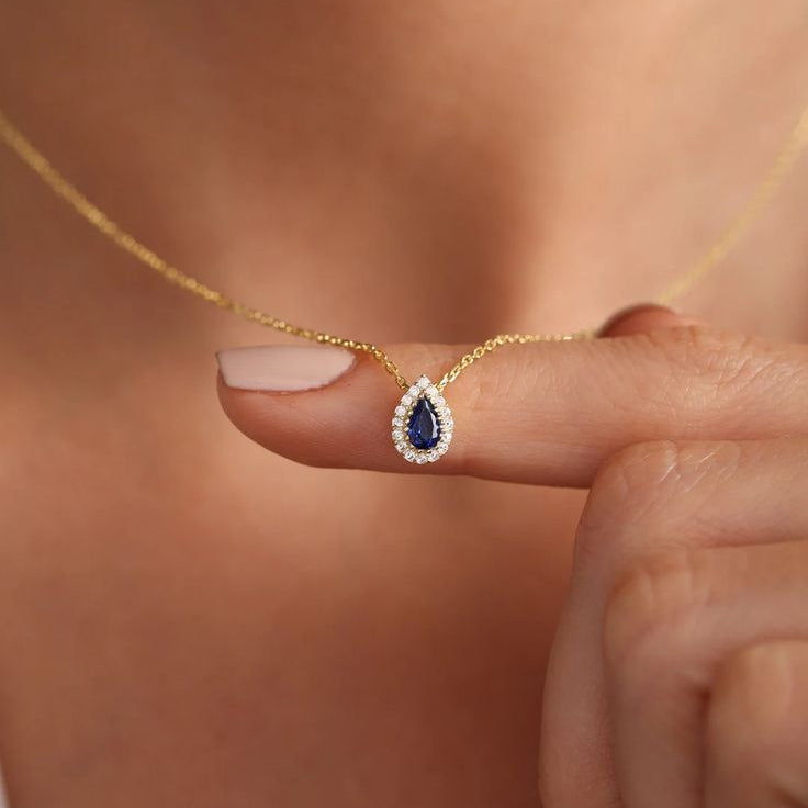 Blue Pear Stone Diamond Pendant