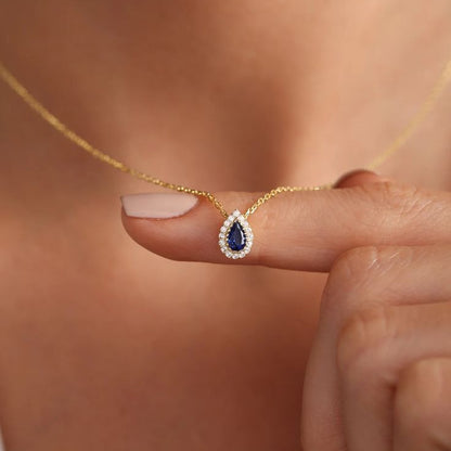Blue Pear Stone Diamond Pendant