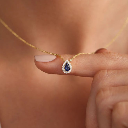 Blue Pear Stone Diamond Pendant