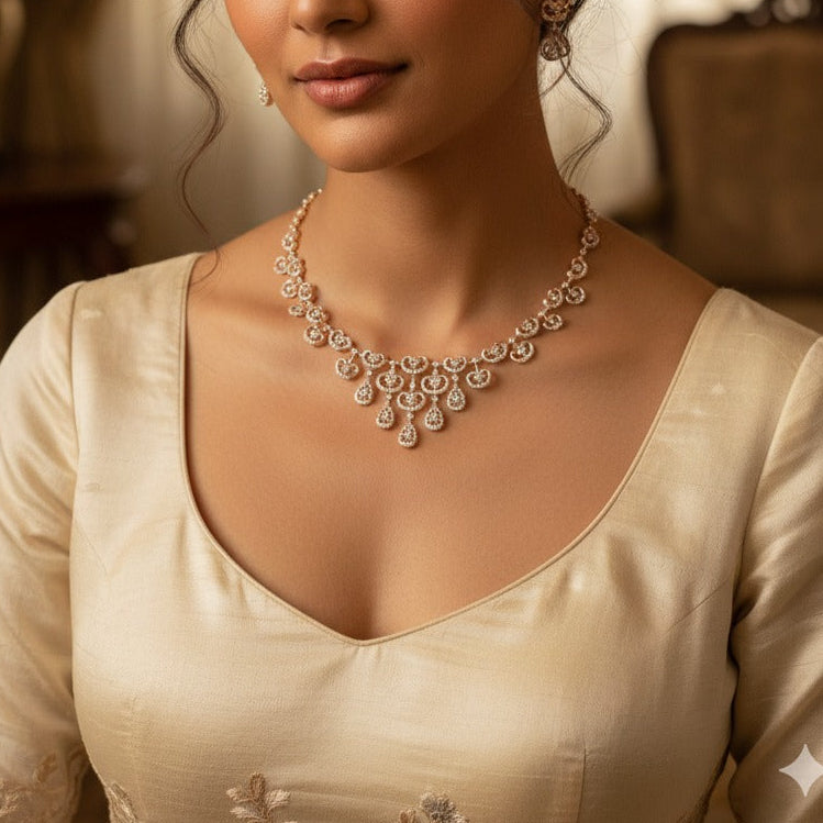 Designer Rose Gold Diamond Necklace with Drop Detailing