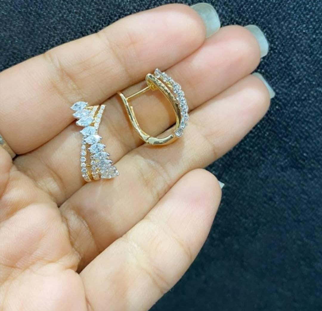 Leaf-Pattern Diamond Hoop Earrings