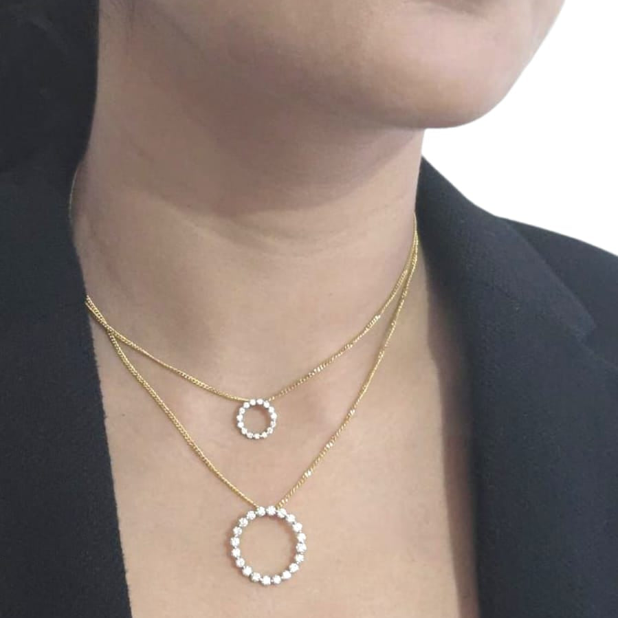 Dual-Circle Diamond Layered Gold Pendant