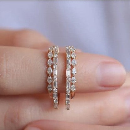 Modern Double-Row Diamond Hoop Earrings