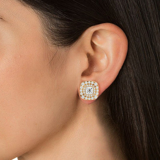 Cushion Double Halo Diamond Stud Earrings