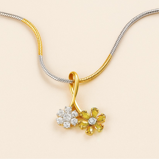 Gold Diamond Sapphire Yellow Floral Pendant