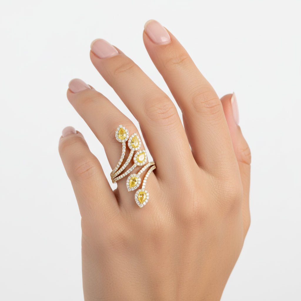 Yellow Diamond Pear Cluster Ring