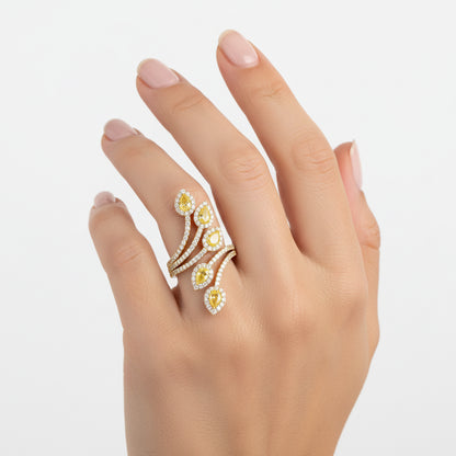 Yellow Diamond Pear Cluster Ring