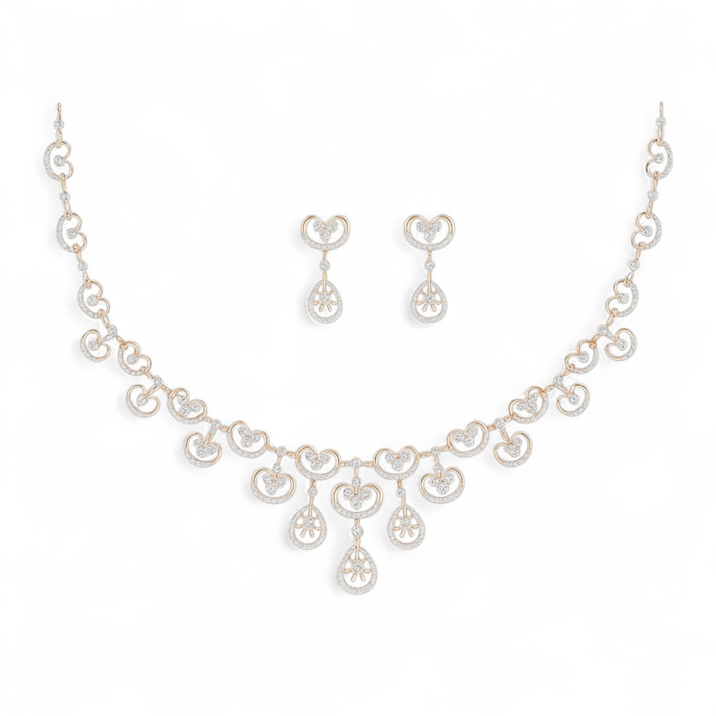 Designer Rose Gold Diamond Necklace with Drop Detailing