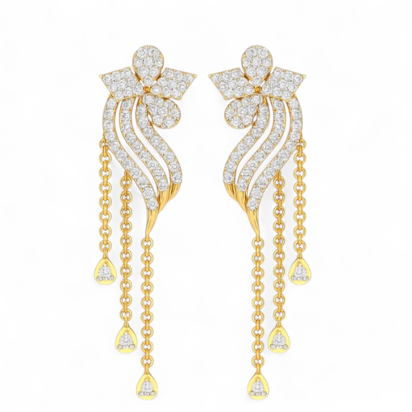 Golden Waves Diamond Drop Jhumka Earrings