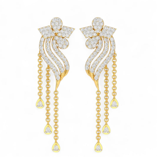 Golden Waves Diamond Drop Jhumka Earrings