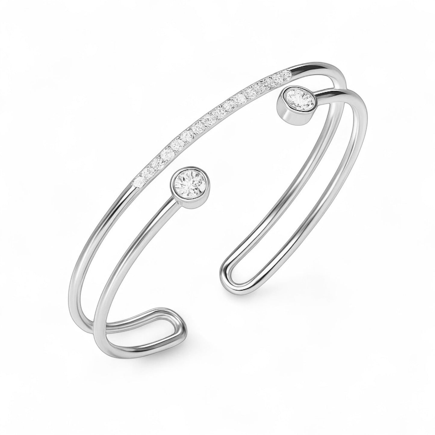 Double Band Diamond Open Cuff Kadaa Bracelet