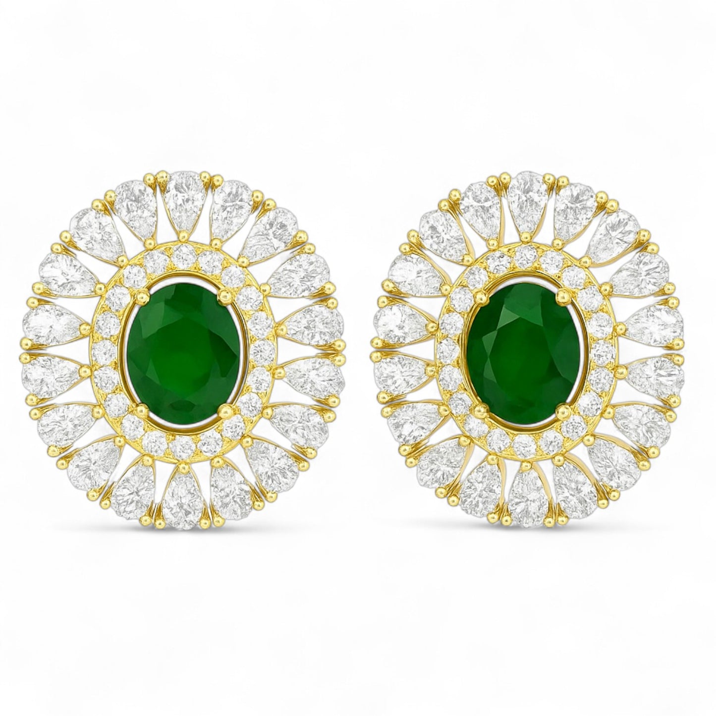 Emerald and Diamond Halo Stud Earrings