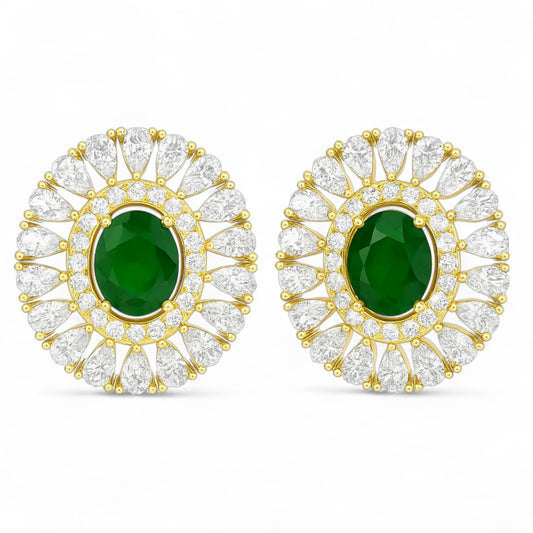 Emerald and Diamond Halo Stud Earrings