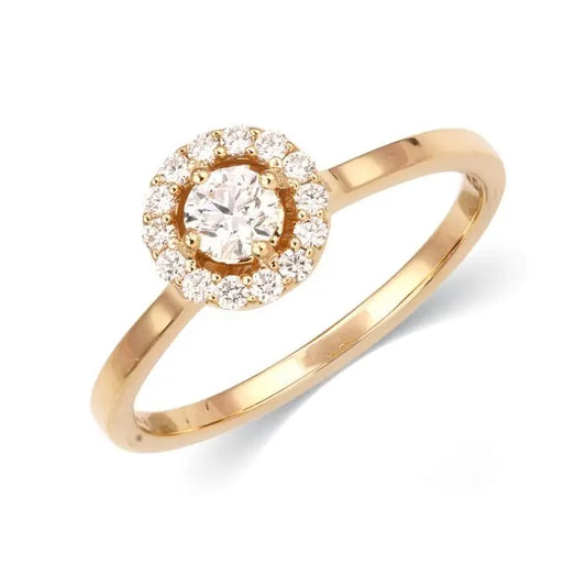 White Halo 0.6CT round solitaire pave band ring