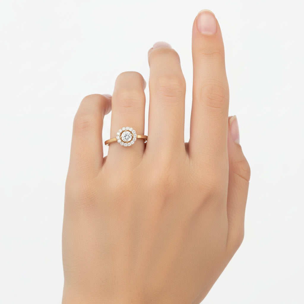 White Halo 0.6CT round solitaire pave band ring