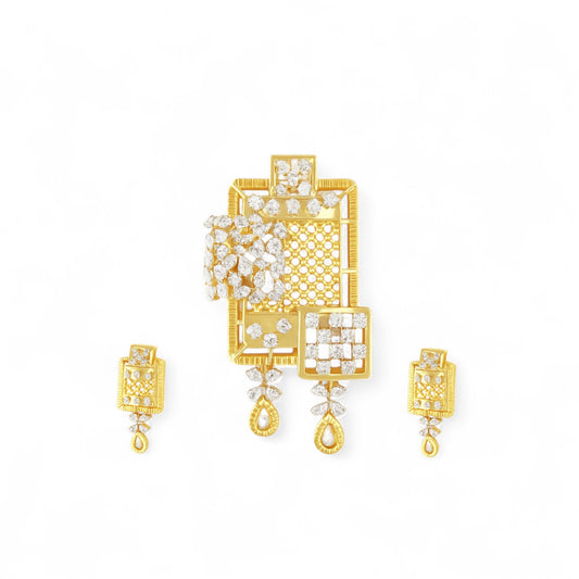 Statement Geometric Diamond Pendant Set