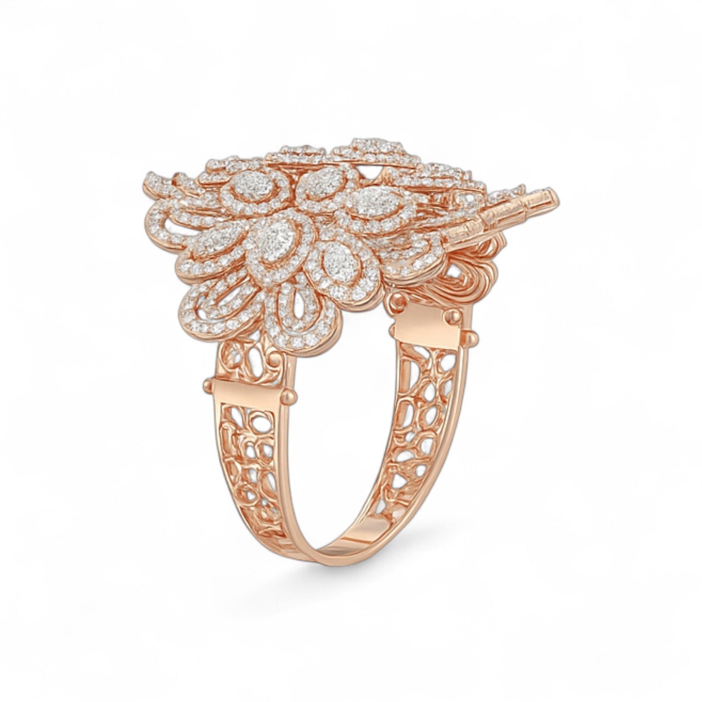 Royal Bloom Filigree Floral Diamond Bangle Bracelet