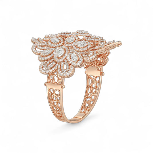 Royal Bloom Filigree Floral Diamond Bangle Bracelet