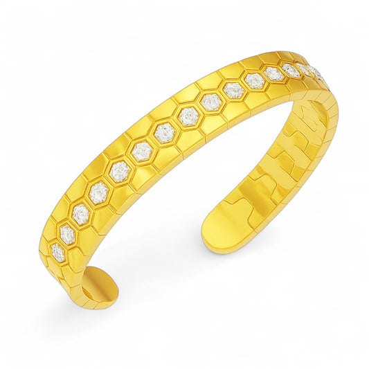 Luxury Honeycomb Pattern Diamond Cuff Bracelet