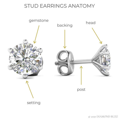 6 Prong Round Solitaire Stud Earrings