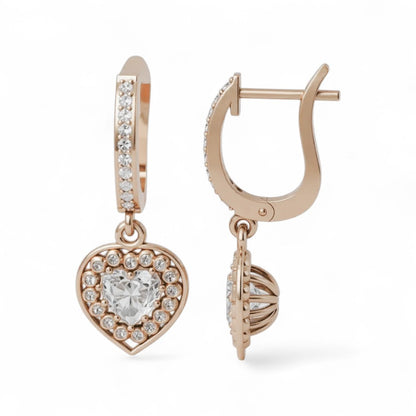 Gold Heart-Shaped Diamond Drop Earrings