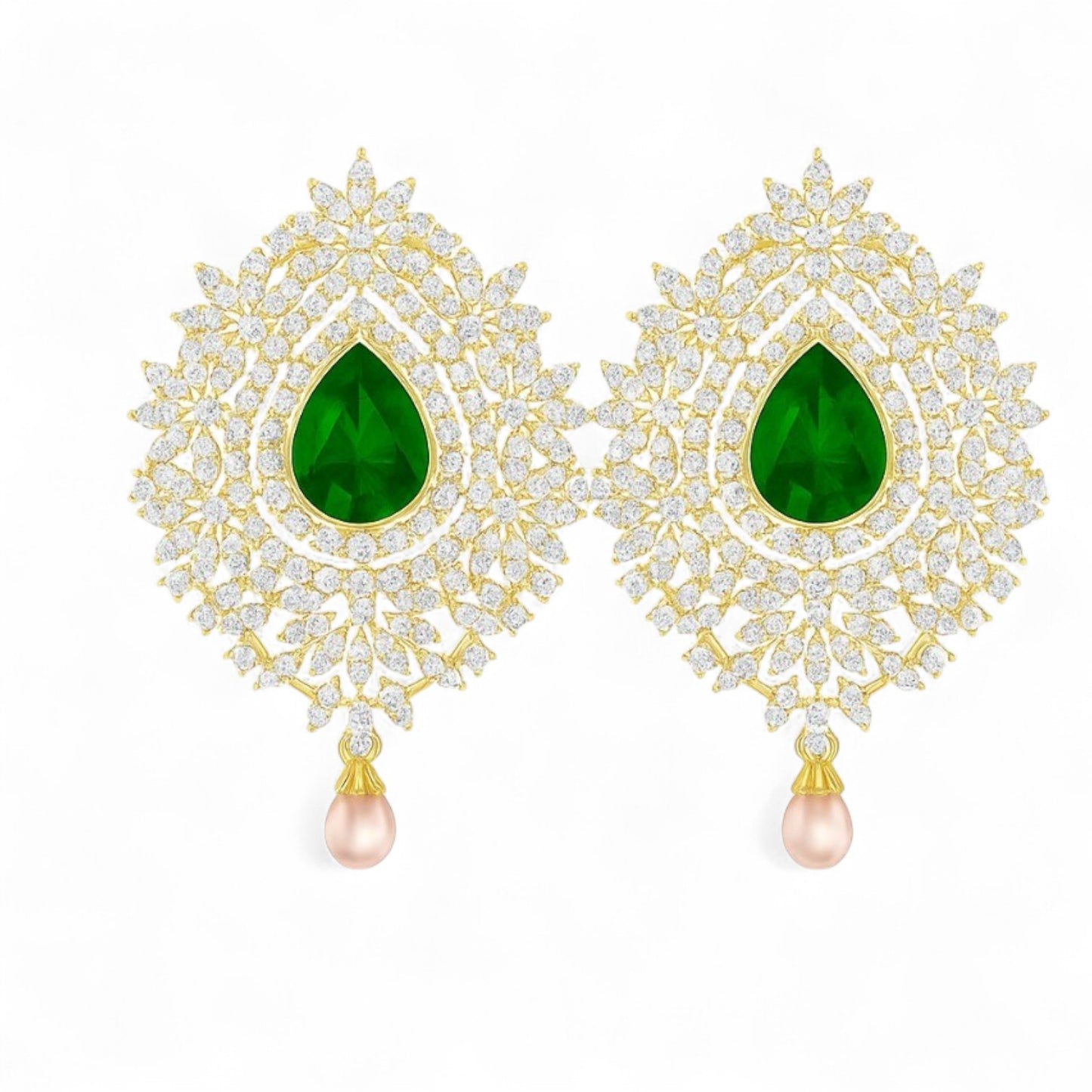 Luxury Emerald Green Diamond Statement Earrings