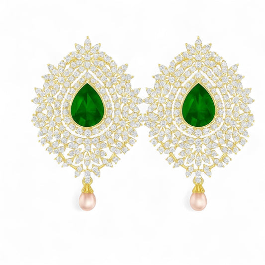 Luxury Emerald Green Diamond Statement Earrings
