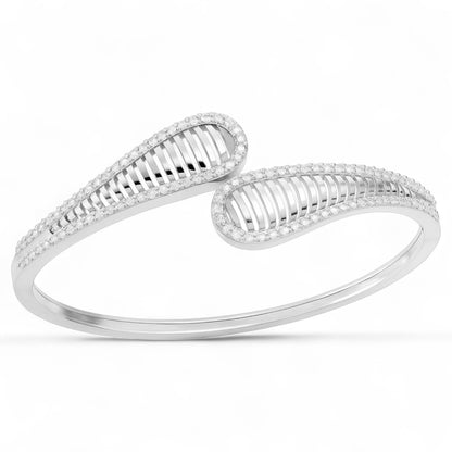 Sleek Dual Wave Diamond Open Bangle