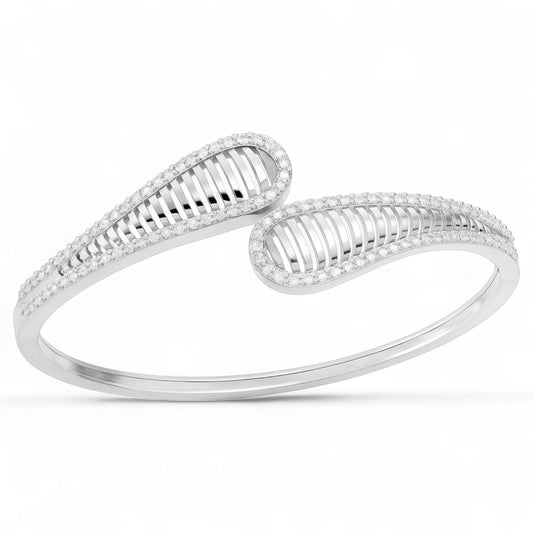 Sleek Dual Wave Diamond Open Bangle