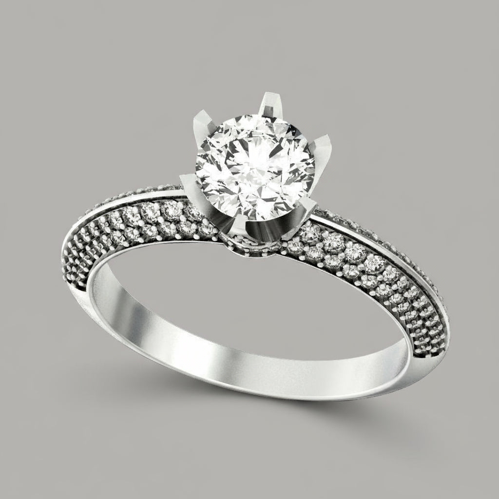 Solitaire Diamond Ring with Pave Setting