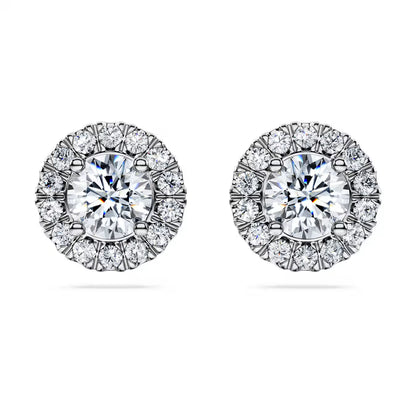 Stylish Halo Round Diamond Stud Earrings
