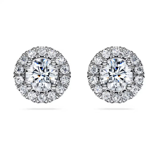 Stylish Halo Round Diamond Stud Earrings