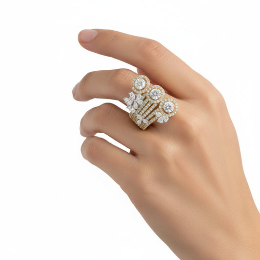 Multi Row Diamond Cocktail Statement Ring
