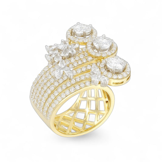 Multi Row Diamond Cocktail Statement Ring
