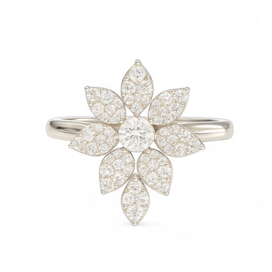 Six Petal Diamond Cluster Ring