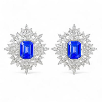 Luxury Sapphire and Diamond Cluster Stud Earrings