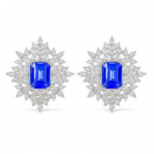 Luxury Sapphire and Diamond Cluster Stud Earrings