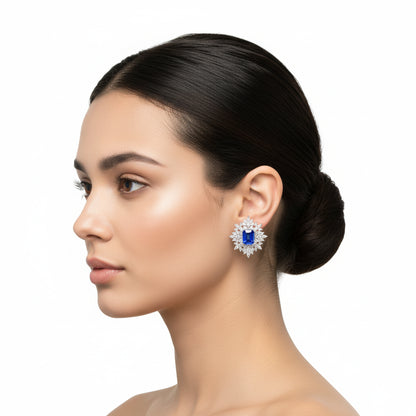 Luxury Sapphire and Diamond Cluster Stud Earrings