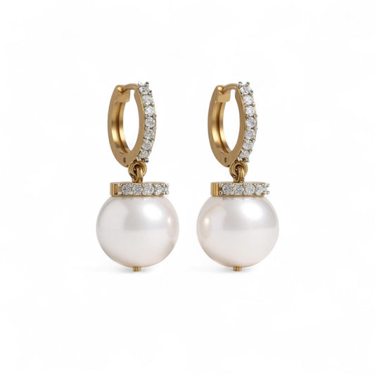 Luna Pearl Diamond Drop Earrings