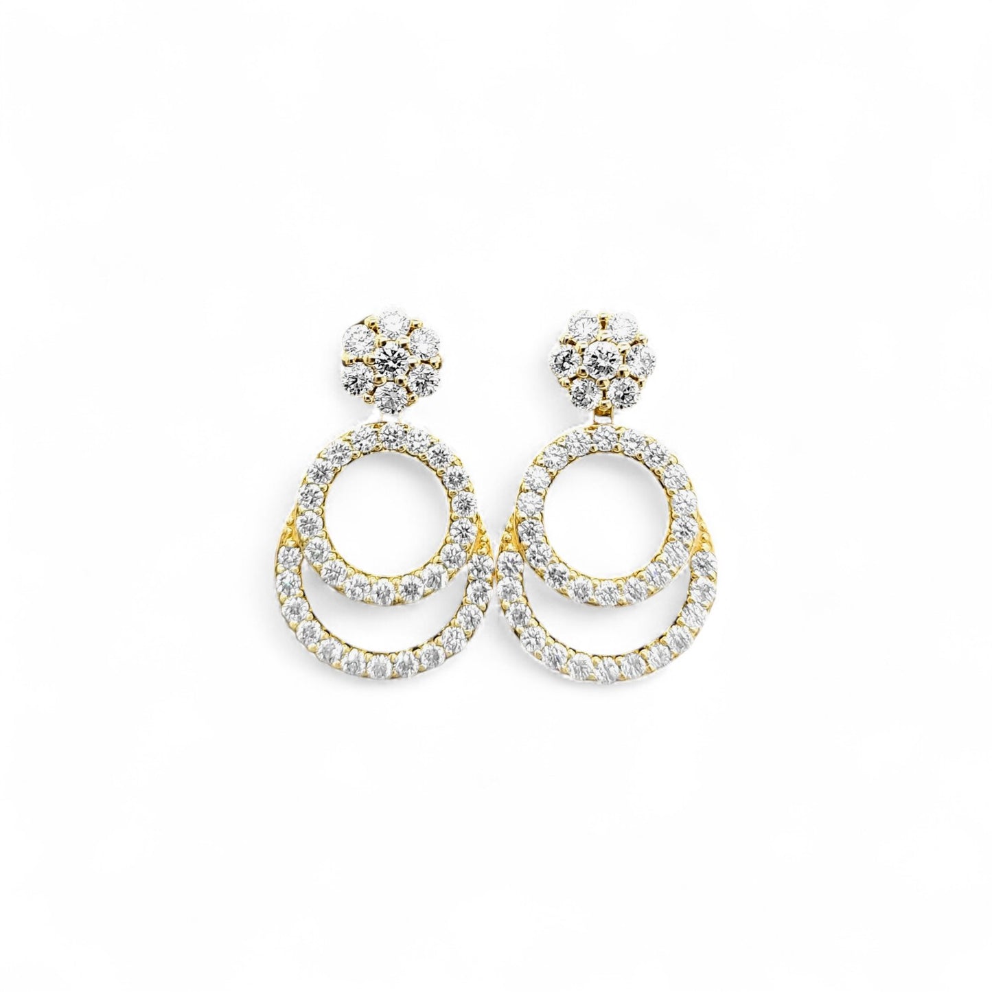 Double Circle Halo Diamond Drop Earrings